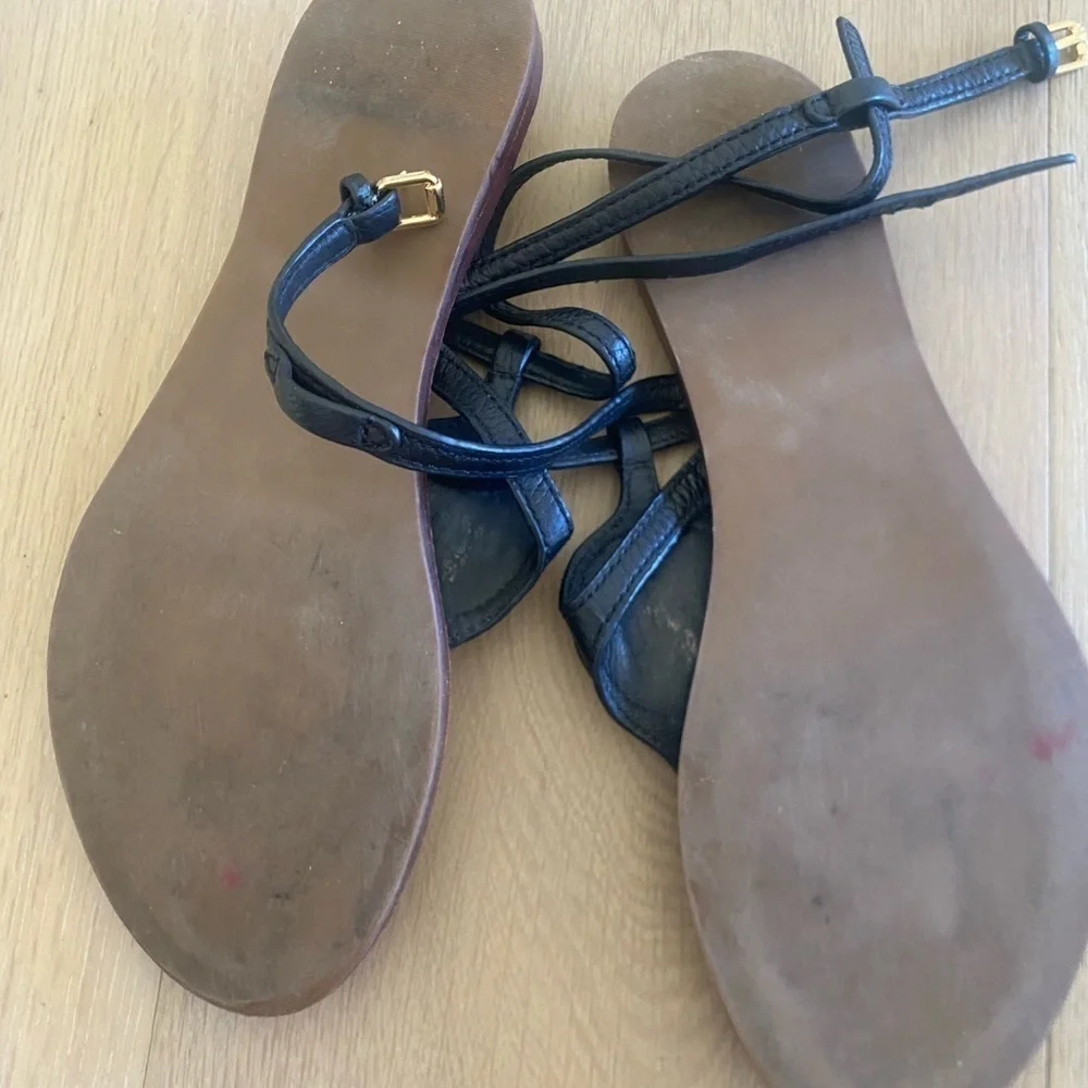 Tory burch black ankle strap (with gold logo) sandals
